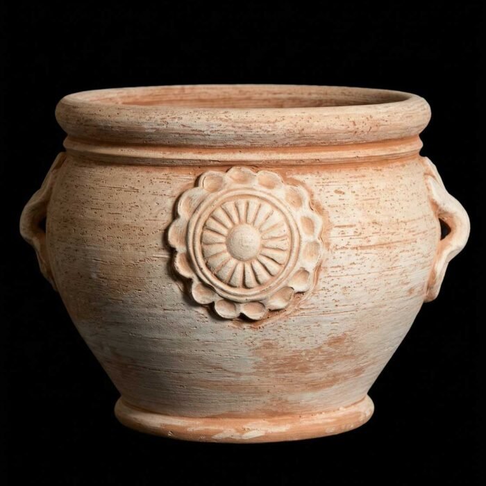 Cachepot scalfito in terracotta galestro, fatto a mano al tornio a Gualdo Tadino, diametro 25-30-35 cm