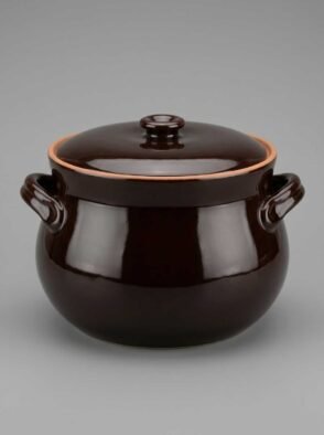 Pentola bombata con coperchio in terracotta 2 manici