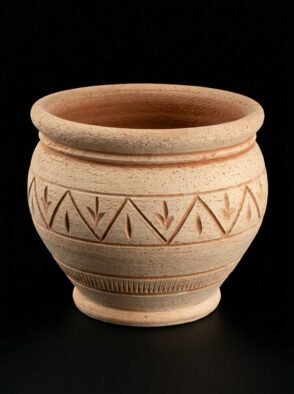 Cachepot scalfito in terracotta galestro fatto a mano al tornio a Gualdo Tadino diametro 50 cm