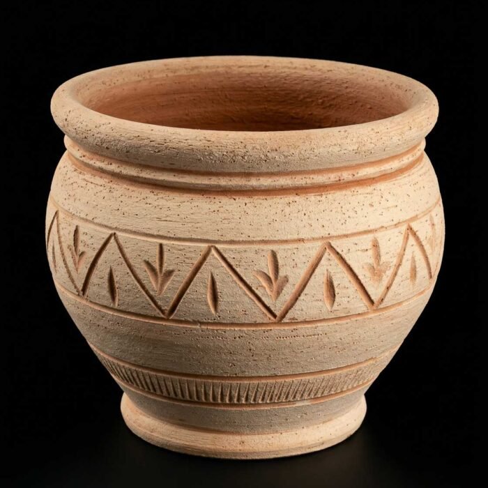 Cachepot scalfito in terracotta galestro fatto a mano al tornio a Gualdo Tadino diametro 50 cm